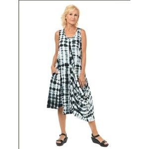 Snapdragon & Twig Thunder Shibori Angelina  Dress Midi Lagenlook Tie Dye Pockets